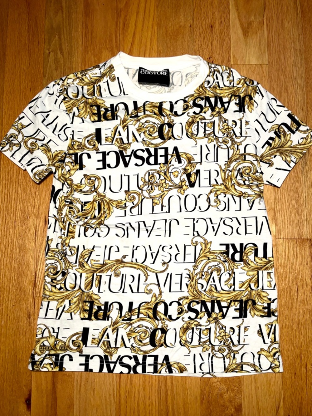 Versace Gold Hibiscus White Logo Tshirt